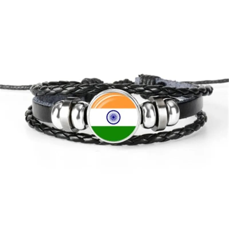 Hand-Woven Leather Bracelets with Hot Flags - Set of 6
