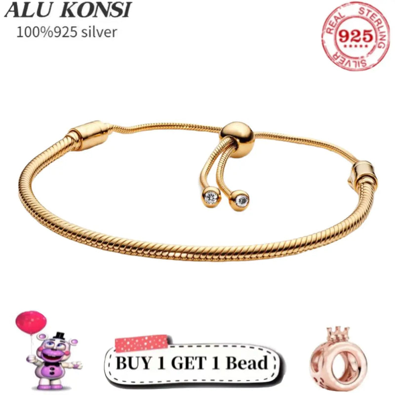 925 Sterling Silver Snake Chain Bracelet Bangle for Women Charm DIY Jewelry