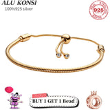925 Sterling Silver Snake Chain Bracelet Bangle for Women Charm DIY Jewelry