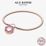 925 Silver Snake Chain Crown Bangle Bracelet Women Charm DIY Jewelry