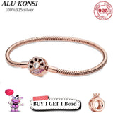 925 Silver Snake Chain Crown Bangle Bracelet Women Charm DIY Jewelry