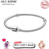 925 Silver Snake Chain Crown Bangle Bracelet Women Charm DIY Jewelry