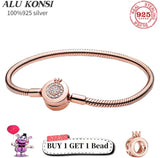 925 Sterling Silver Snake Chain Pan Bracelet Crown Bangle for Women