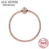 925 Sterling Silver Snake Chain Pan Bracelet Crown Bangle for Women