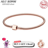 925 Silver Snake Chain Crown Bangle Bracelet Women Charm DIY Jewelry