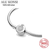 925 Sterling Silver Snake Chain Bracelet Crown Bangle for Women