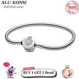 925 Silver Snake Chain Crown Bangle Bracelet Women Charm DIY Jewelry