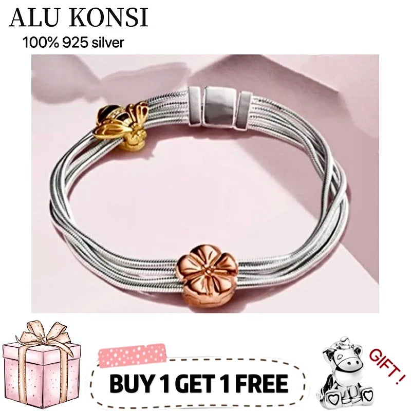 Hot 925 Sterling Silver Cat Bracelet for Women DIY Charm Jewelry
