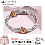 Hot 925 Sterling Silver Cat Bracelet for Women DIY Charm Jewelry