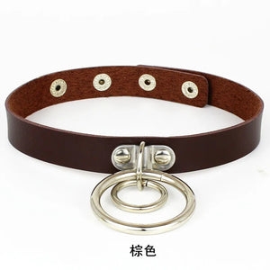 Hot Punk Nightclub Hip-Hop Leather Ring Necklace