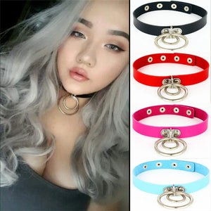 Hot Punk Nightclub Hip-Hop Leather Ring Necklace