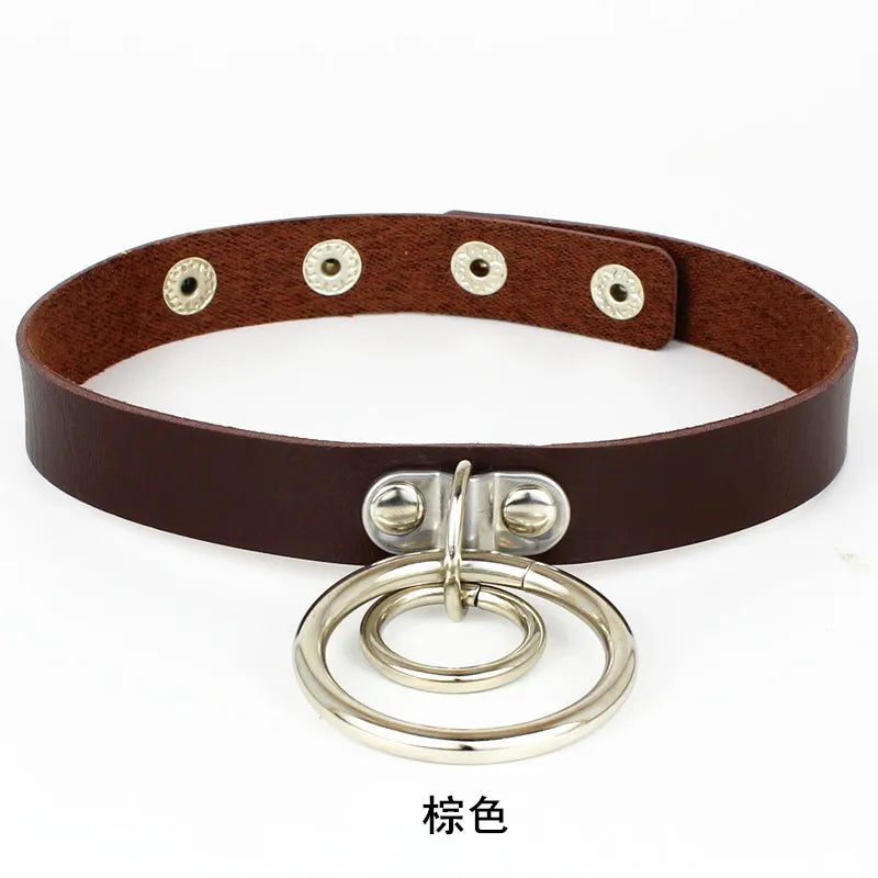 Hot Punk Nightclub Hip-Hop Leather Ring Necklace