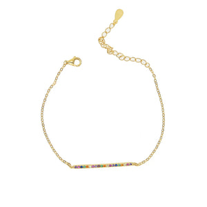 Rainbow CZ Bar Bracelet 925 Sterling Silver Colorful Thin Chain Bangle