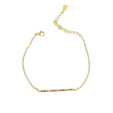 Rainbow CZ Bar Bracelet 925 Sterling Silver Colorful Thin Chain Bangle