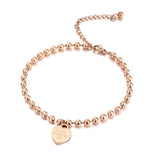Sumer Beach Leg bracelet Women Beaded heart Pendant stainless steel Chain Anklet