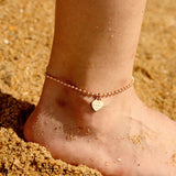 Sumer Beach Leg bracelet Women Beaded heart Pendant stainless steel Chain Anklet