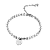 Sumer Beach Leg bracelet Women Beaded heart Pendant stainless steel Chain Anklet