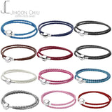 Leather Ball & Barrel Clasp Charm Bracelet Bangle for Europe Beads
