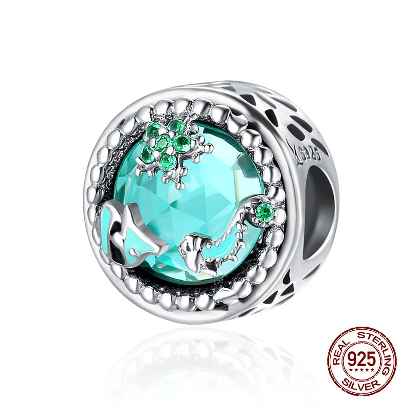 Star Sky Glass Crystal Beads Bracelet Charm Bangle Jewelry 925 Silver Pendant