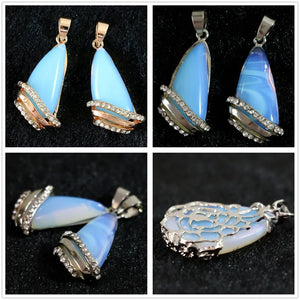 Rhinestone Opal Charms Teardrop Pendant for Long Chain Necklace