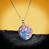 Enamel Rose Flower Earring Necklace Set 925 Silver Jewelry
