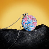 Enamel Rose Flower Earring Necklace Set 925 Silver Jewelry