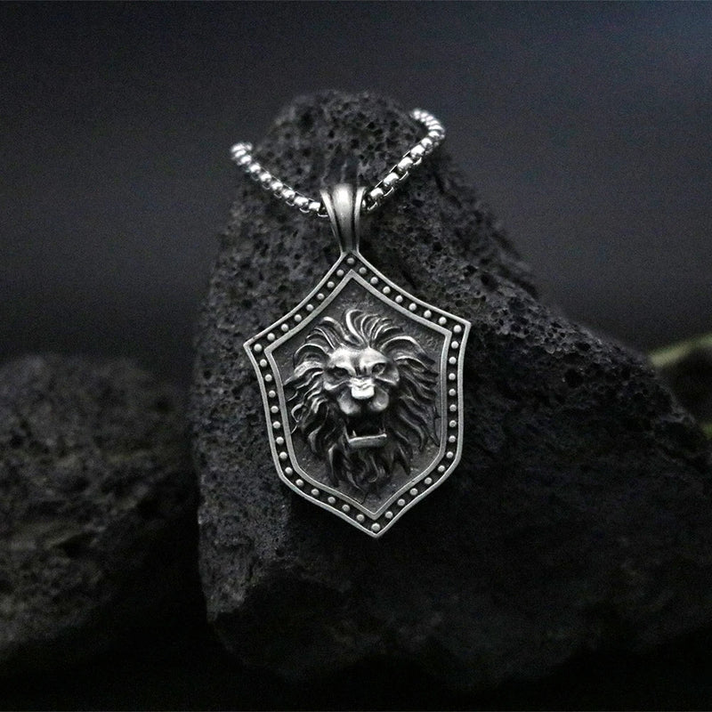 Lion Shield Men's Pendant Necklace Retro Tag Sweater Chain