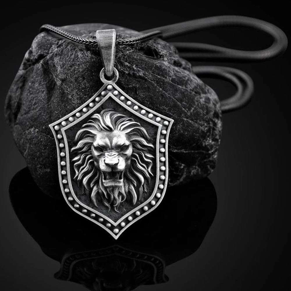 Lion Shield Men's Pendant Necklace Retro Tag Sweater Chain