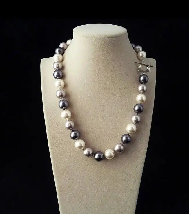 10mm Mix Gray South Sea Shell Pearl Necklace 18''