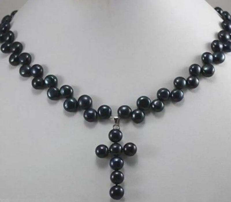 Akoya Cultured Pearl Cross Pendant Necklace
