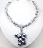 Pearl Pendant Necklace Leather Cord Chain Magnet Clasp 18''
