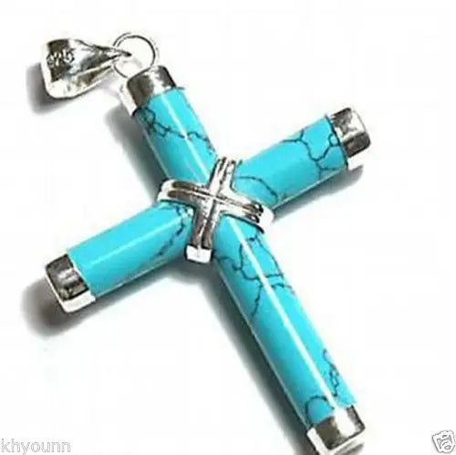 Turquoise Prayer Cross Crucifix Pendant Necklace with Chain