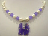 White Pearl & Multi-Colored Stone Necklace with Elephant Pendant