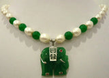 White Pearl & Multi-Colored Stone Necklace with Elephant Pendant