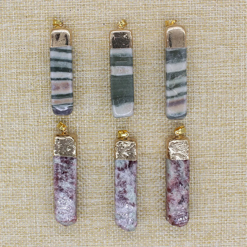 Colorful Stone Ore Pendant Necklace - Set of 6