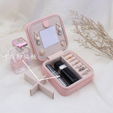Portable Leather Jewelry Box Square Pattern PU Jewelry Box 2 Pieces