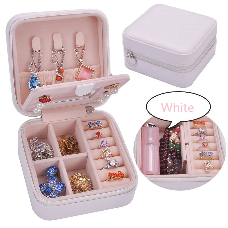 Portable Leather Jewelry Box Square Pattern PU Jewelry Box 2 Pieces