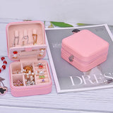 Portable Leather Jewelry Box Square Pattern PU Jewelry Box 2 Pieces