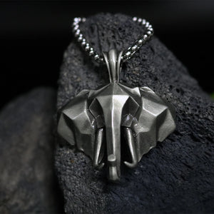3D Elephant Pendant Necklace Retro Men's Long Sweater Chain Tin Animal