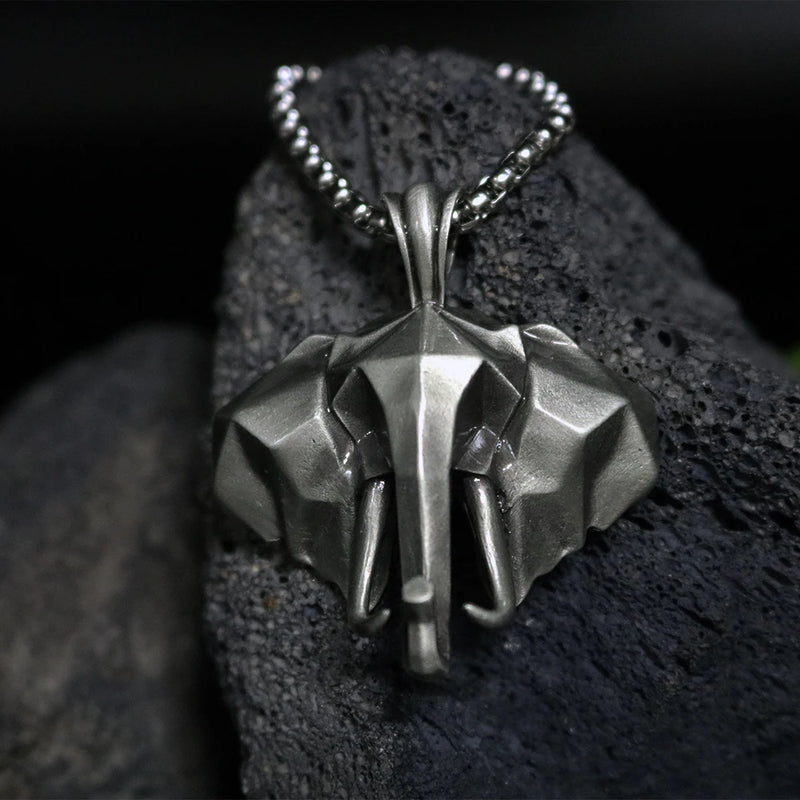 3D Elephant Pendant Necklace Retro Men's Long Sweater Chain Tin Animal