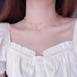 Hot Heart Pendant Zircon Necklace 14K Plating Sexy Female Double Necklace