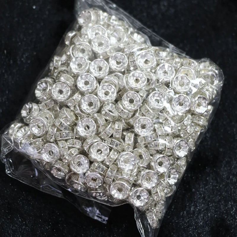 500pcs Hot Silver Crystal Rhinestone Spacer Beads 6mm 8mm 10mm