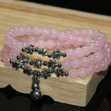 Pink Jades Stone Chalcedony Long Bracelet Beads 6mm DIY Jewelry