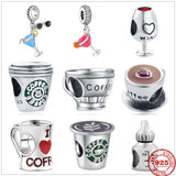 925 Silver Coffee Cup Baby Bottle Charm Pendant Bracelet DIY Jewelry