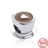 925 Silver Coffee Cup Baby Bottle Charm Pendant Bracelet DIY Jewelry