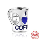 925 Silver Coffee Cup Baby Bottle Charm Pendant Bracelet DIY Jewelry
