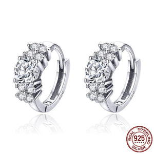 925 Silver Circle Earrings Clear CZ Women Jewelry High-End