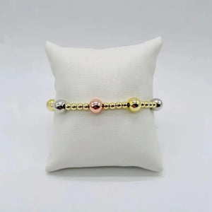18K Plated Rose Silver Beads Adjustable Bracelet Set