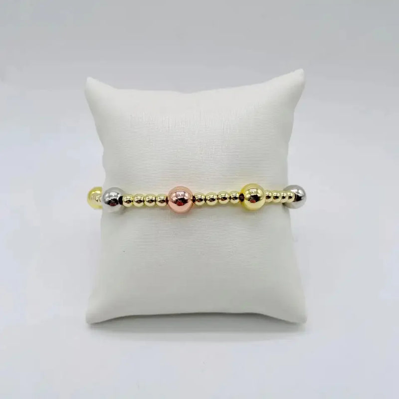 18K Plated Rose Silver Beads Adjustable Bracelet Set