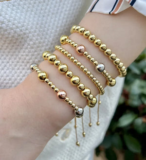 18K Plated Rose Silver Beads Adjustable Bracelet Set